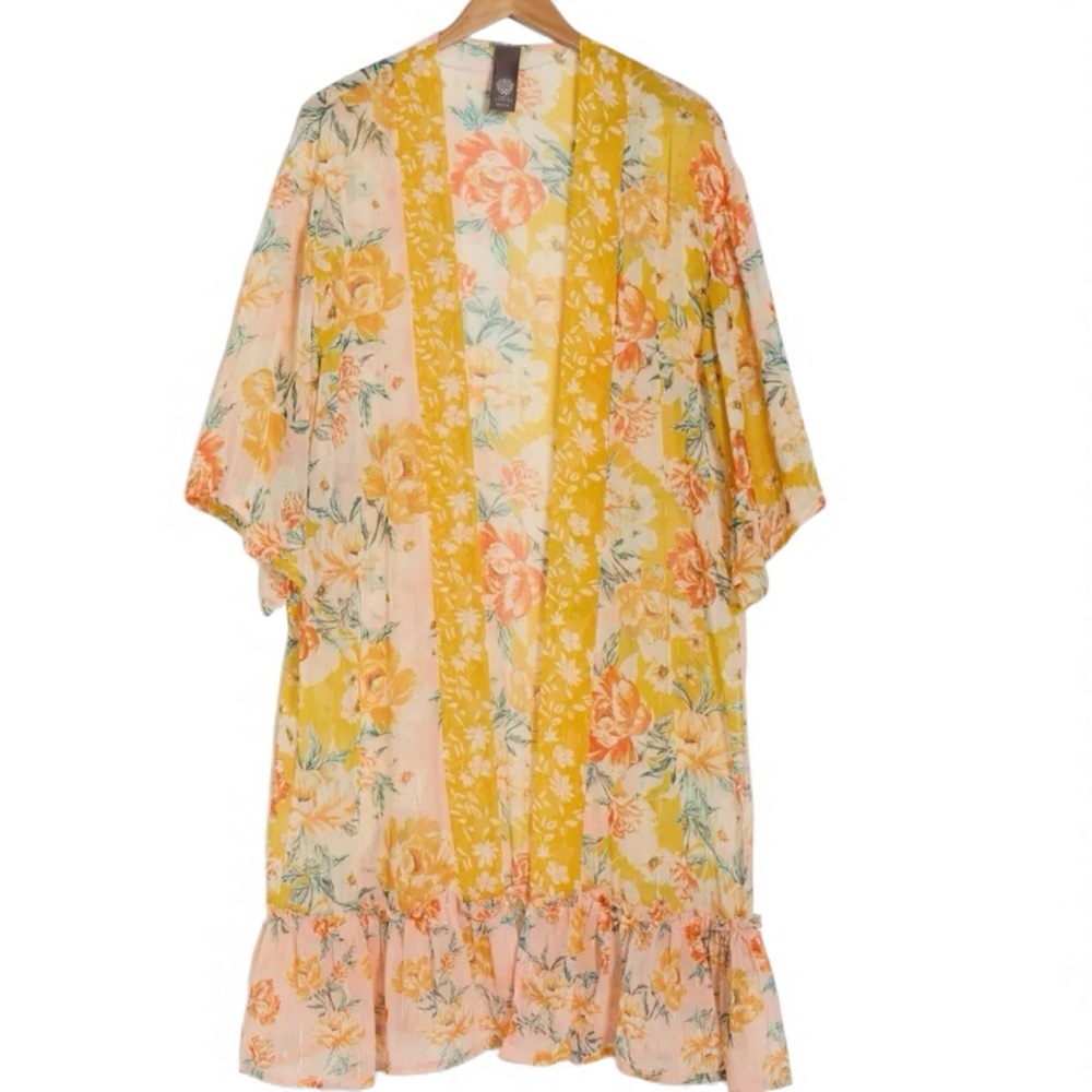 Vince Camuto Nordstrom Floral flowy Kimono sheer duster Ruffle cottagecore